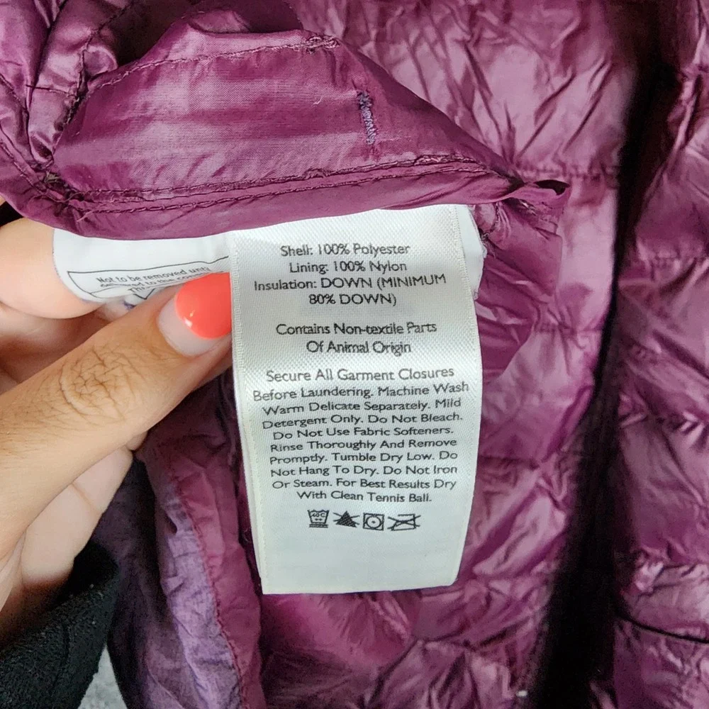 Eddie Bauer Jacket Womens L EB650 Down Purple Hooded Puffer EUC